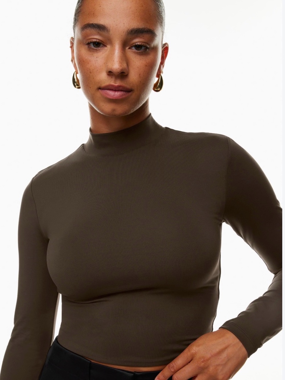 Babaton Cropped Mock Neck Long-Sleeve Top